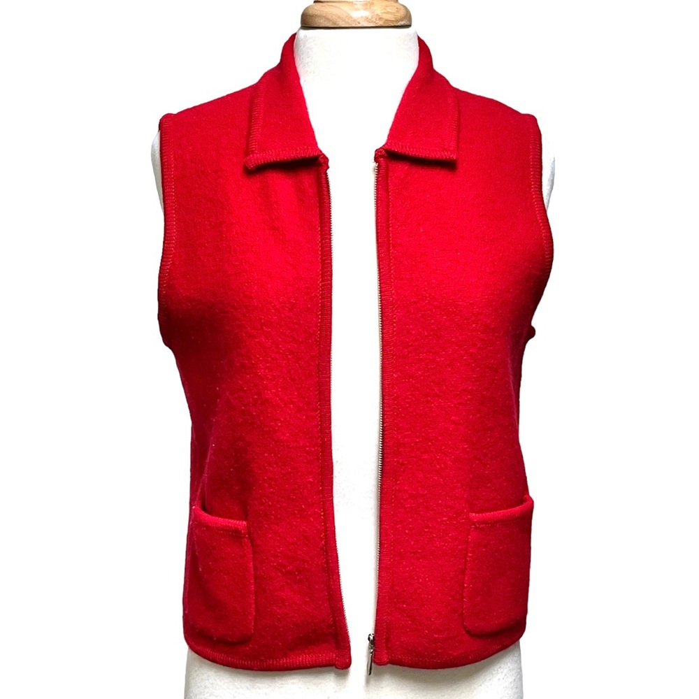 Specialty Collection Petite Boiled Red Wool Zipper Collar Vest